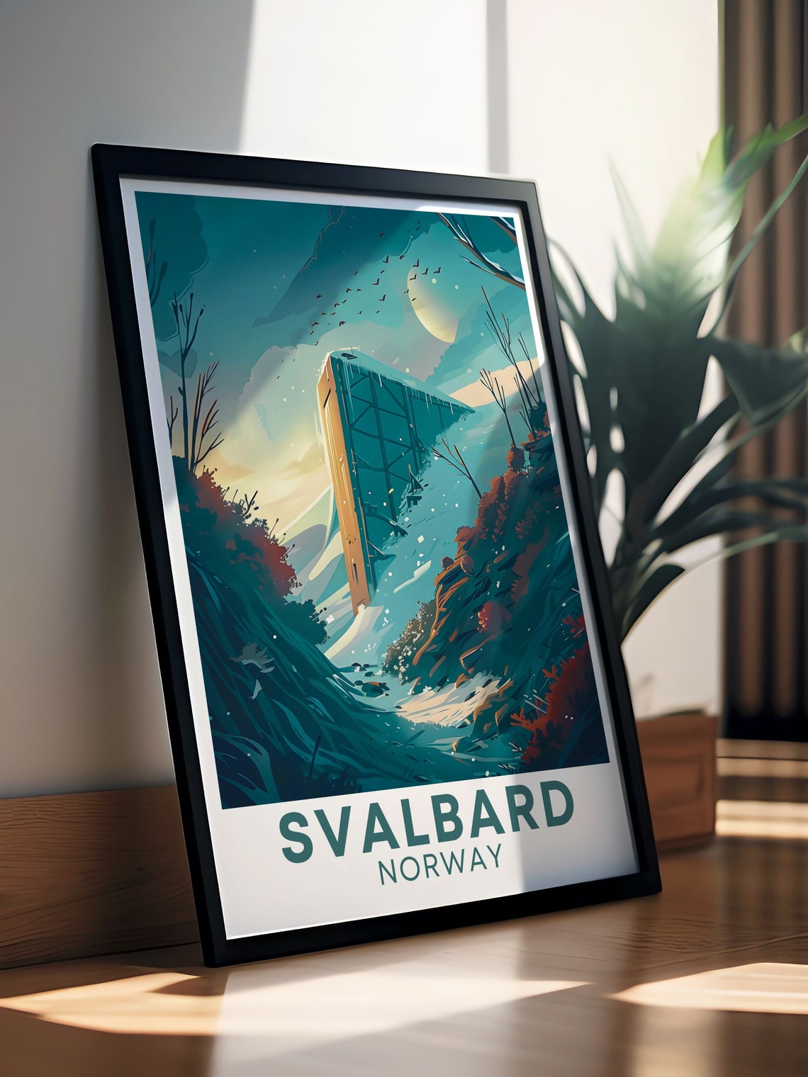 Svalbard Norway Arctic Mountain Vault Moonlit Night Sky Poster - Image 2