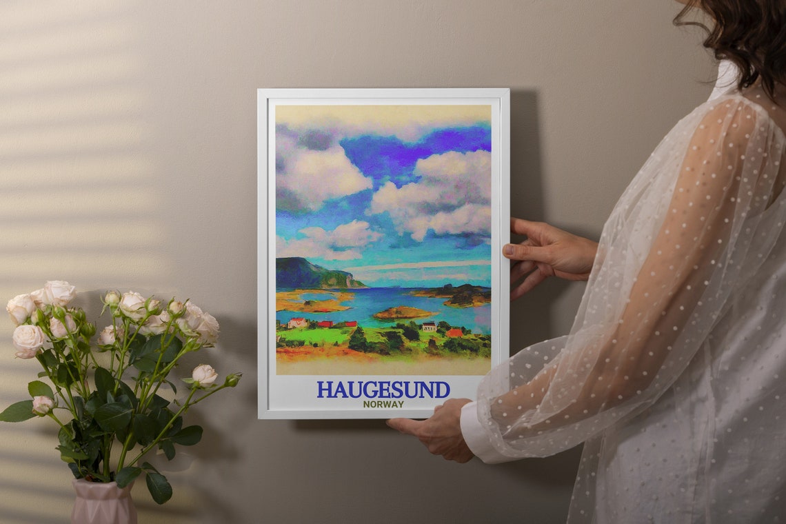 Haugesund Travel Poster Rvr Islands Travel Print Haugesund Norway And Rvr Island Art Haugesund Norway Art Prints - Image 2