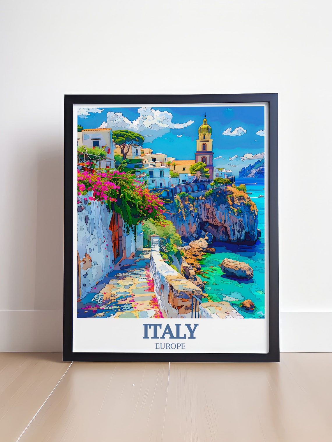 Amalfi Coast Cliffside Village Path Above Turquoise Sea Poster - Image 4