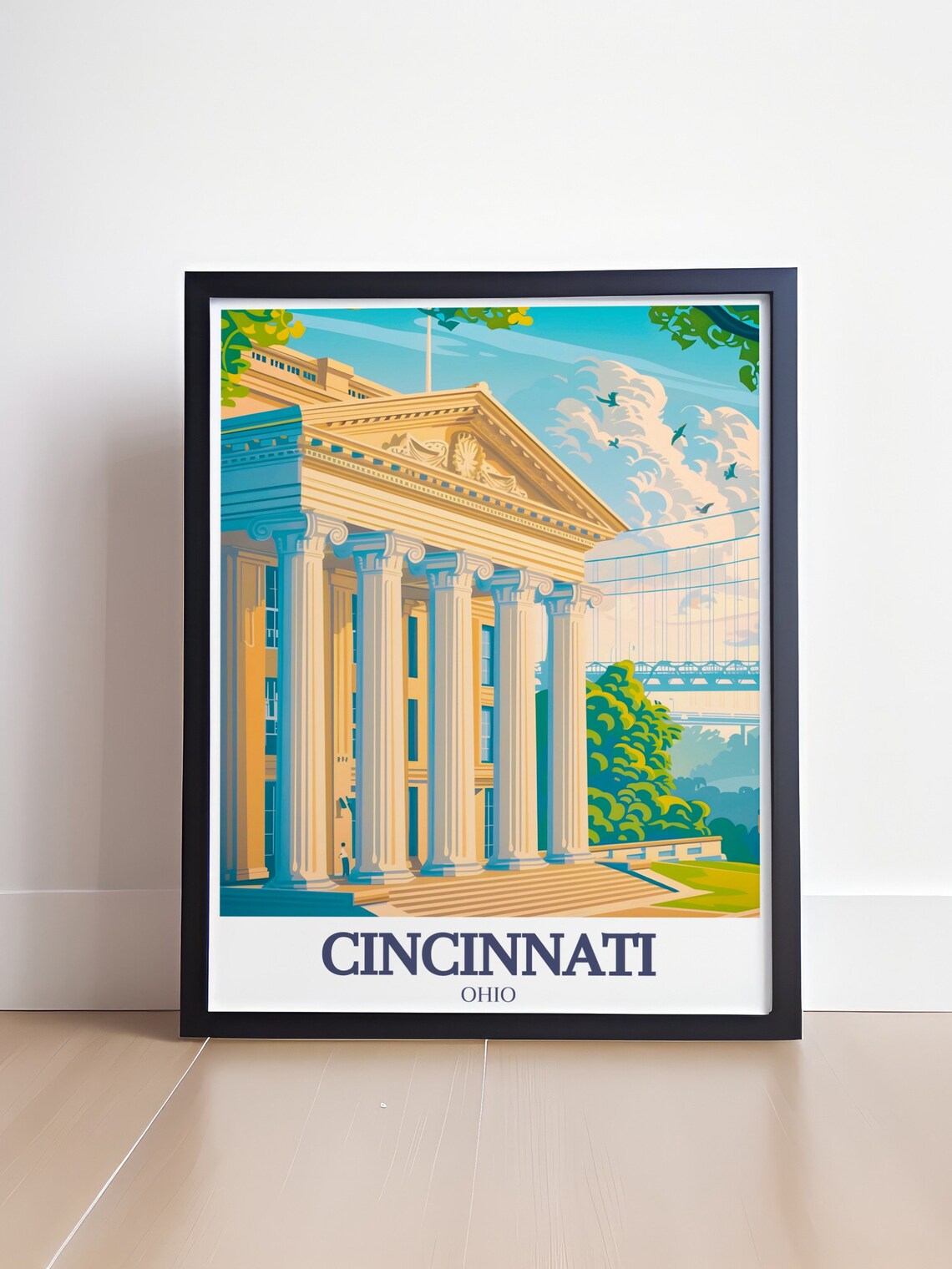 Cincinnati Art Museum And Roebling Bridge Vintage Travel Poster - Image 4
