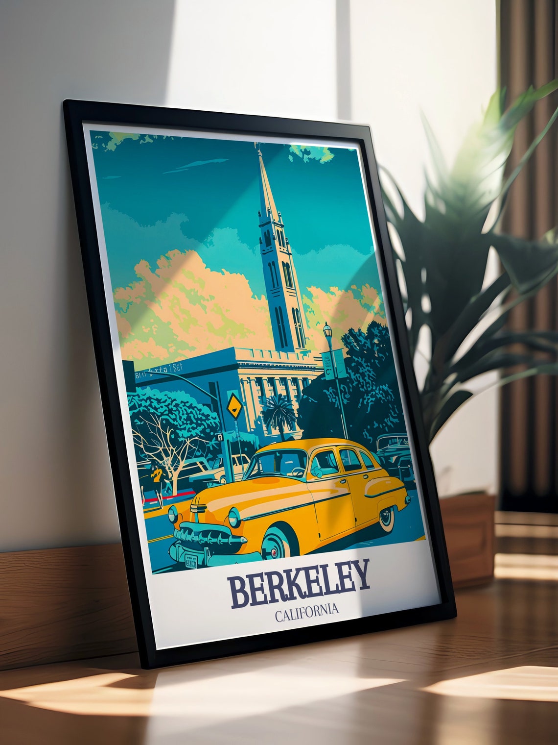 Berkeley Campanile Vintage Yellow Car Street Pop Art Retro Poster - Image 3