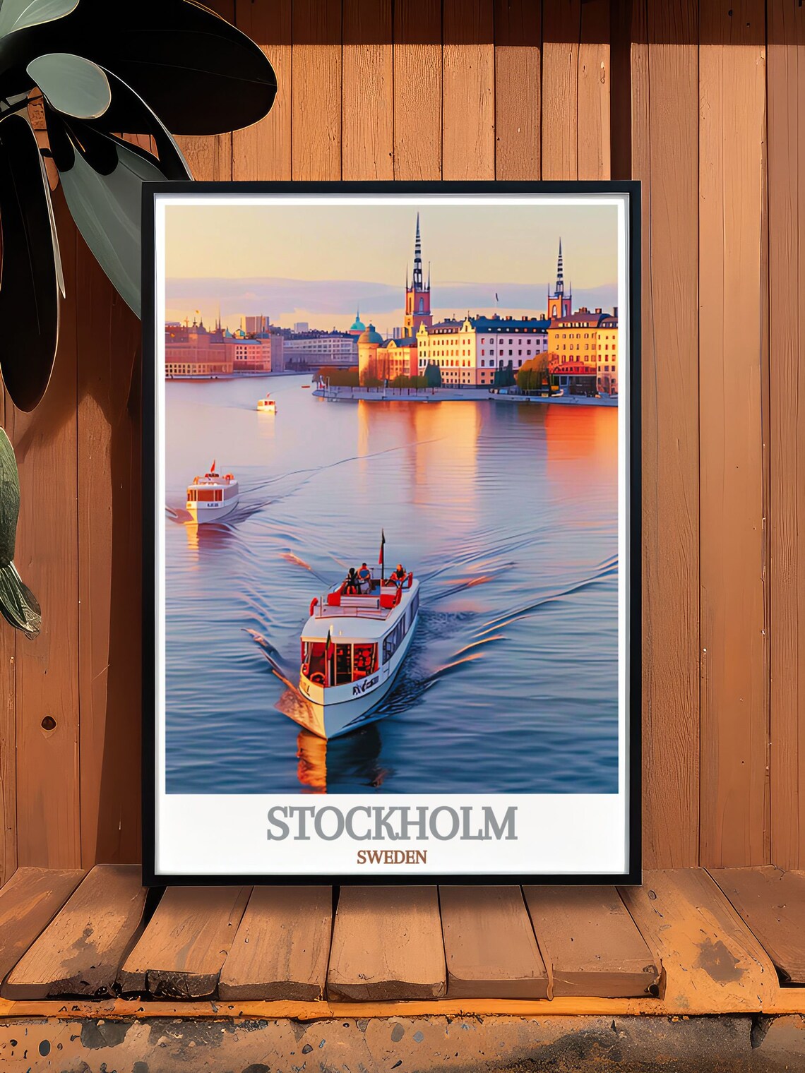 Stockholm Sweden Old Town Harbor Golden Sunset Cruise Boats Poster - Image 2