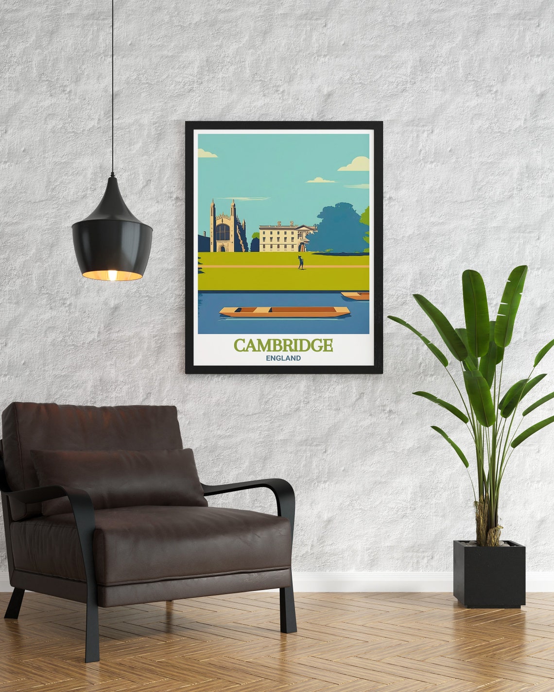 Cambridge The Backs Punt on River Cam Kings College View Poster - Image 3