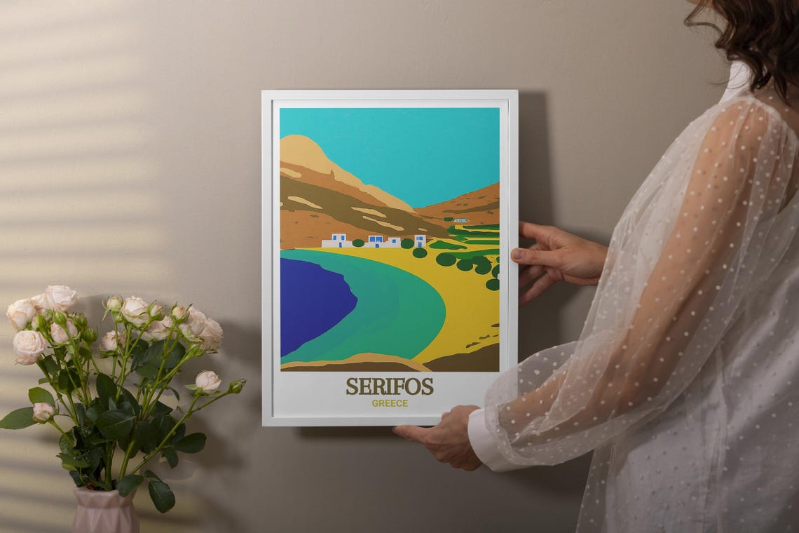 Serifos Greece Turquoise Bay Whitewashed Village Travel Poster - Image 3