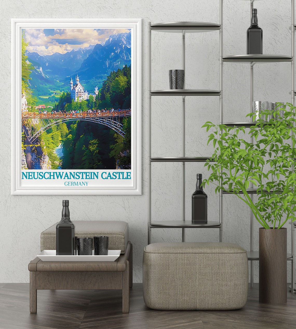 Neuschwanstein Castle View from Marienbrucke Bridge Travel Poster - Image 2
