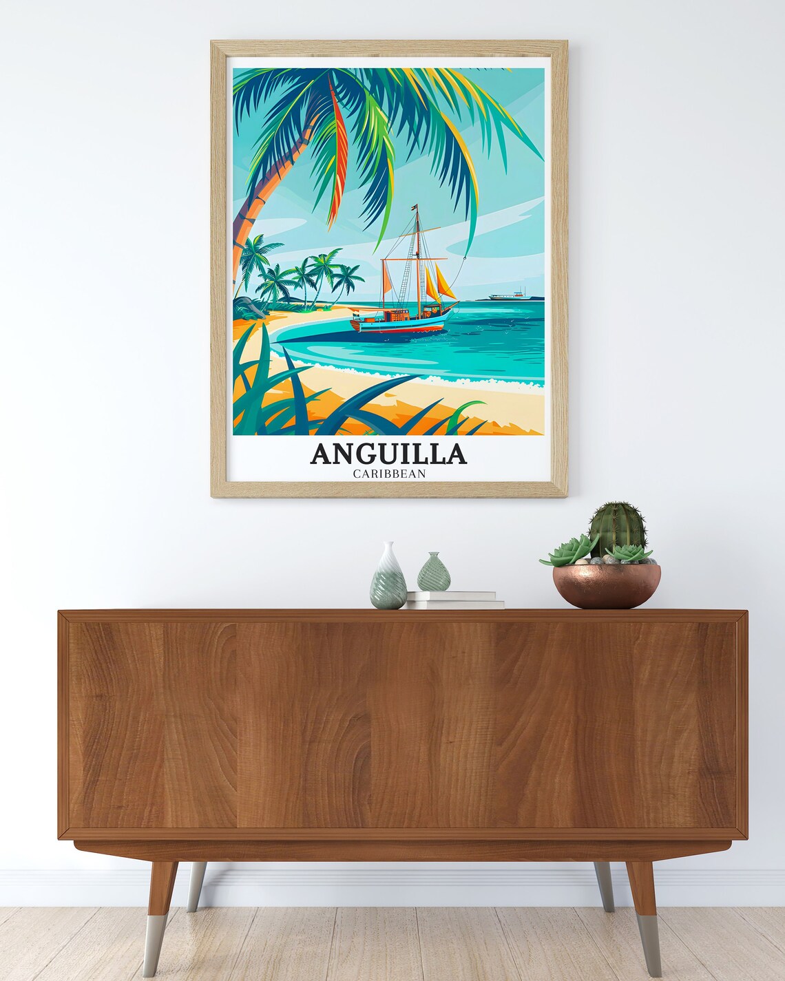 Anguilla Caribbean Sailboat Palm Beach Island Escape Travel Poster - Image 2