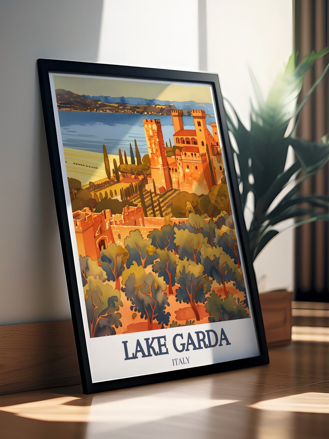 Lake Garda Travel Poster Scaliger Castle And Grottoes Of Catullus Decor Scaliger Castle And Grottoes Of Catullus Art Print - Image 3