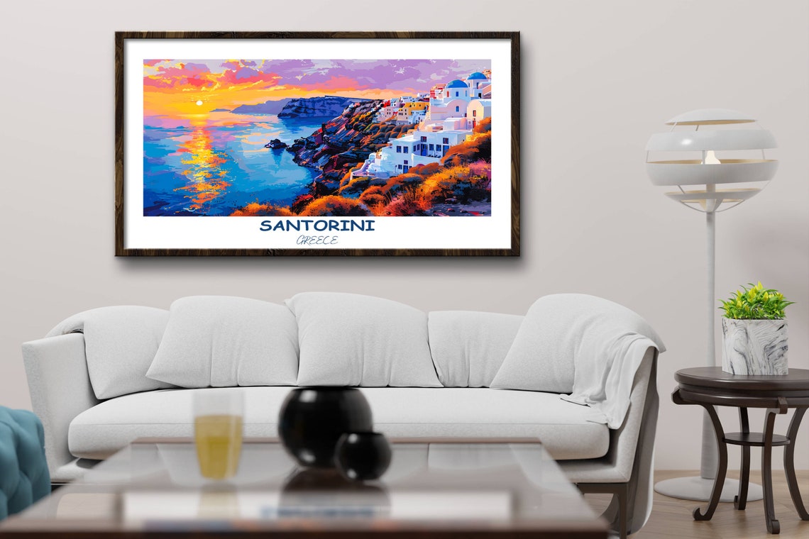 Santorini Caldera Sunset in Warm Light from Oia Cliffs Poster - Image 2