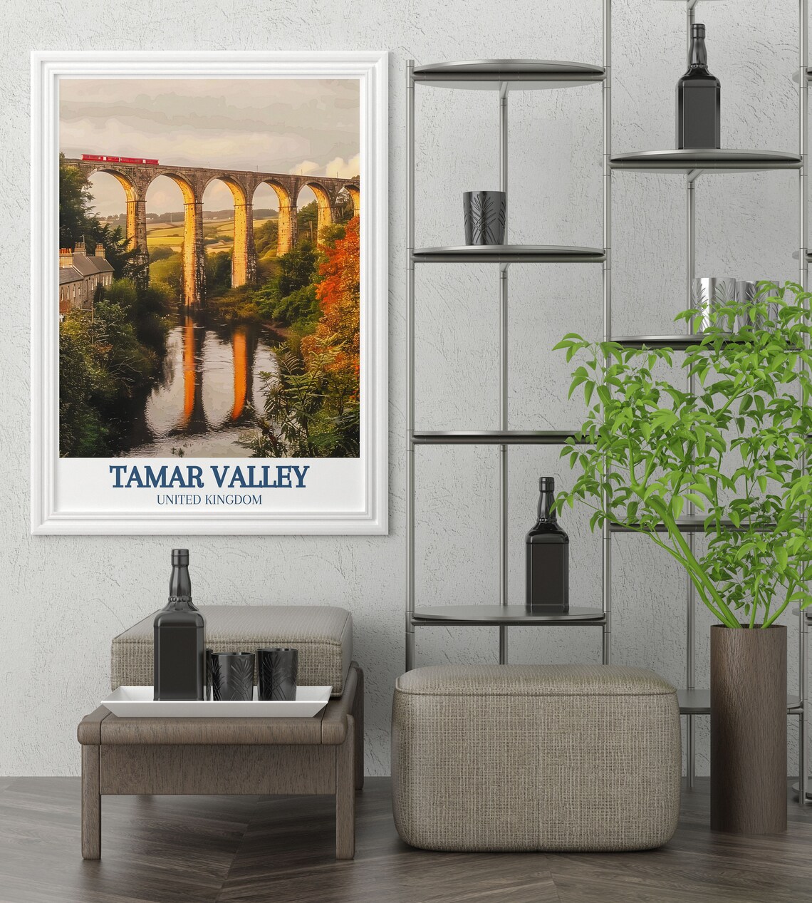 Calstock Viaduct Red Train Over Autumn River UK Travel Poster - Image 2