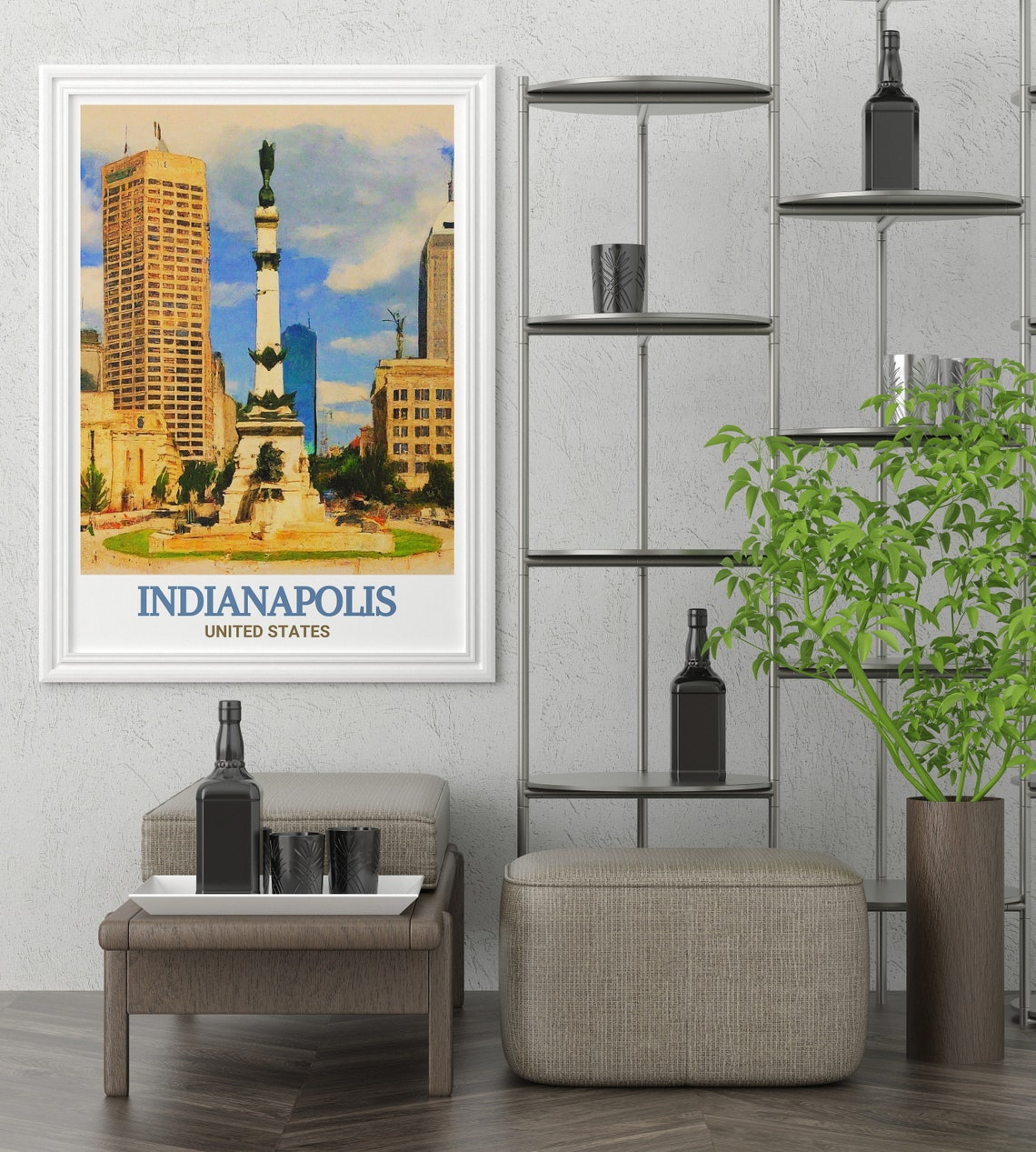 Indianapolis Monument Circle Downtown Cityscape Travel Poster - Image 3