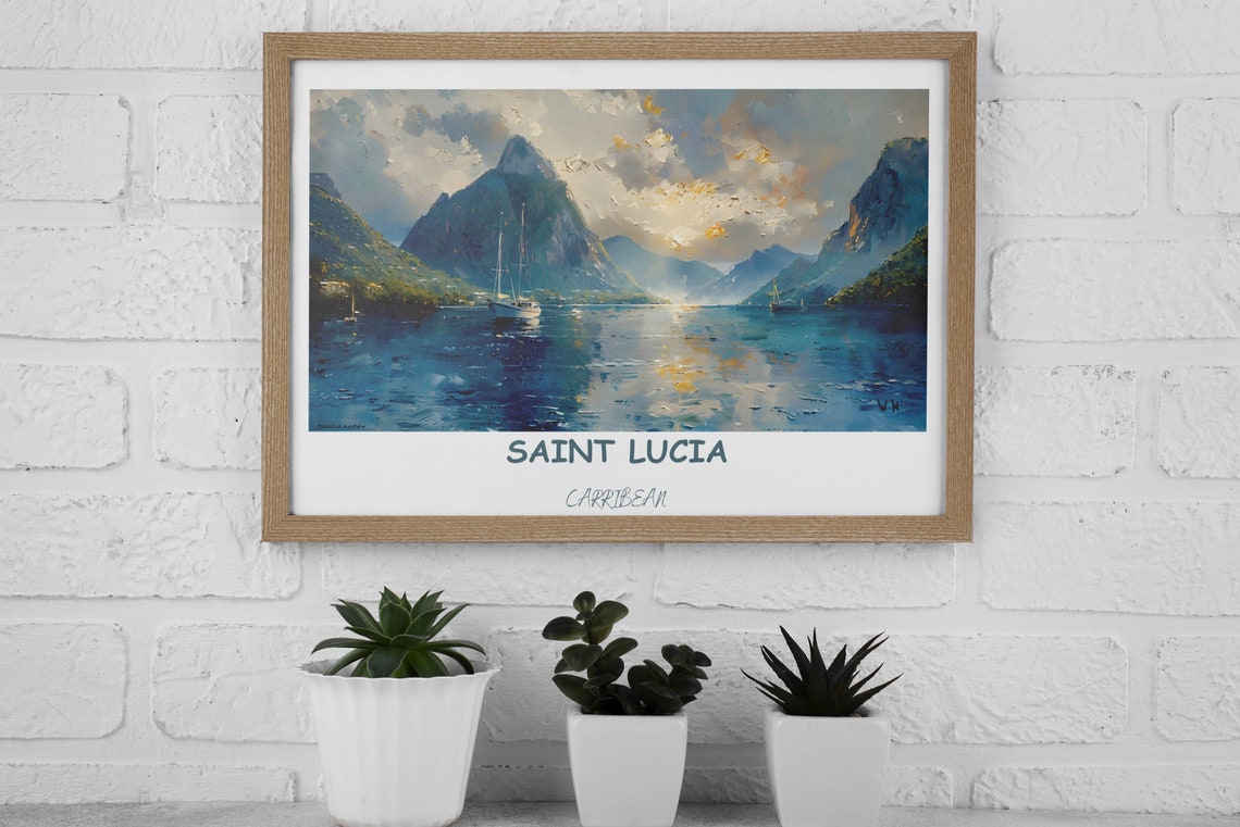 Saint Lucia Pitons Sailboat Golden Sunset Over Calm Seas Poster - Image 4