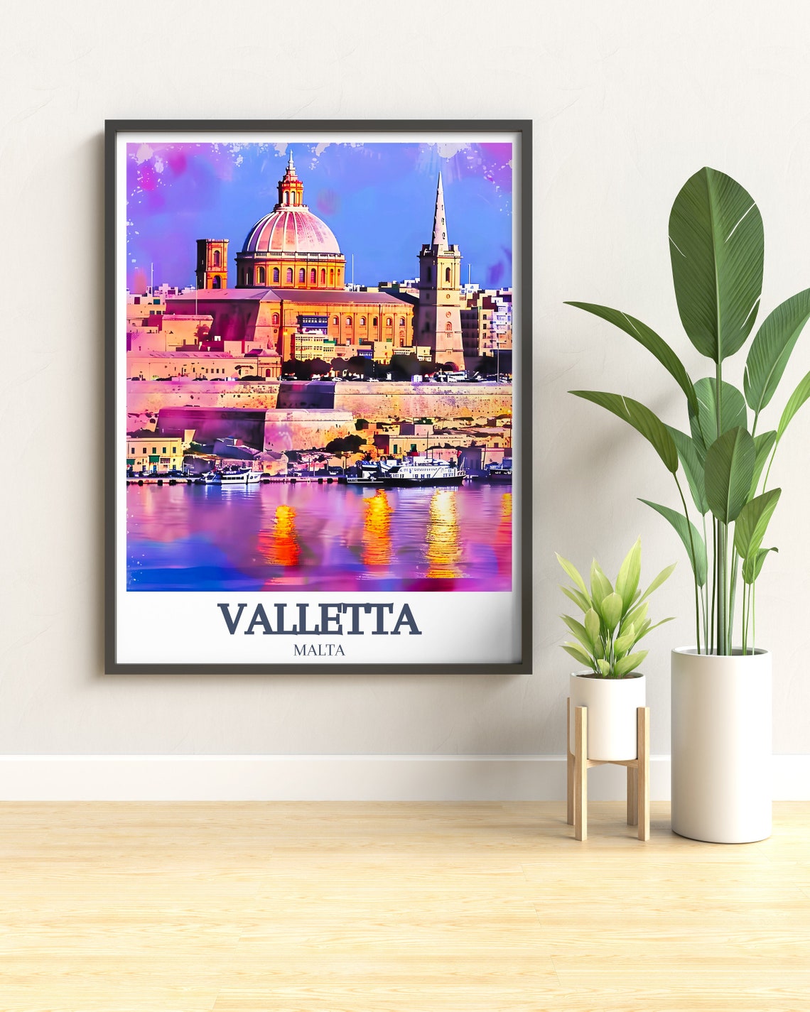 Valletta Malta Grand Harbour Night Lights Dome Church Poster - Image 2