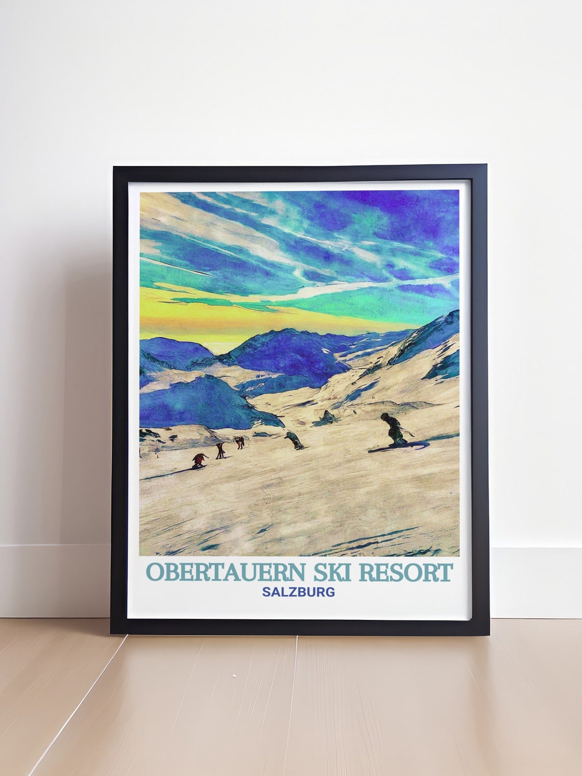 Obertauern Ski Resort Salzburg Snowboarders at Sunset Poster - Image 4