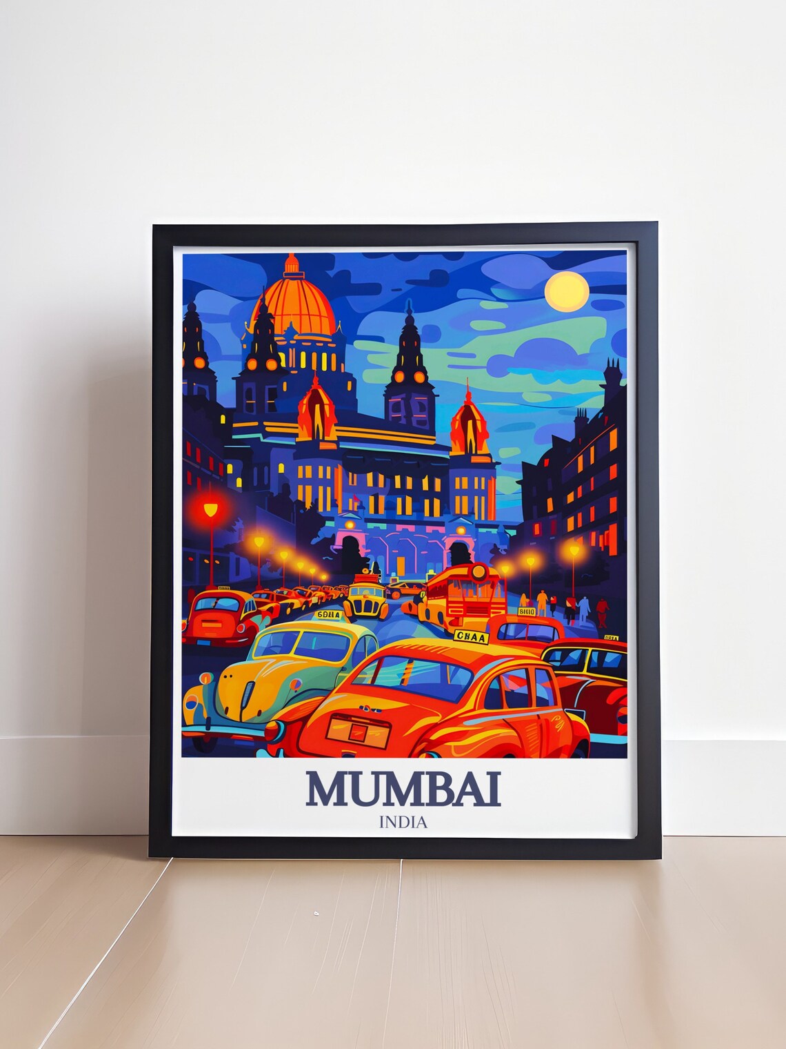 Mumbai Night Street Colorful Taxis Domed Landmark Neon Travel Poster - Image 4