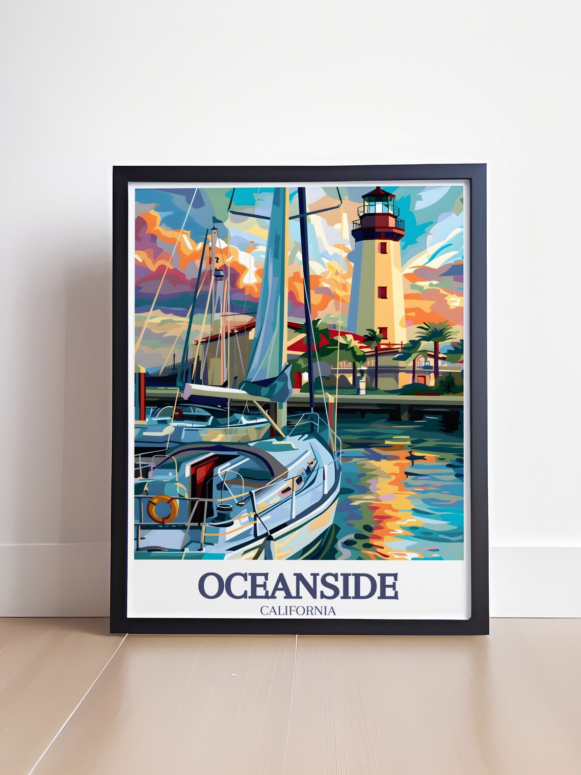 Oceanside Harbor Lighthouse Sailboats Sunset California Poster - Image 4