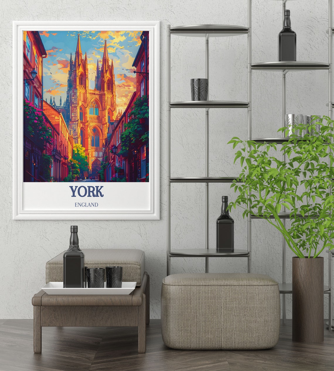 York Minster Gothic Cathedral Sunset Old Street Travel Poster - Image 2