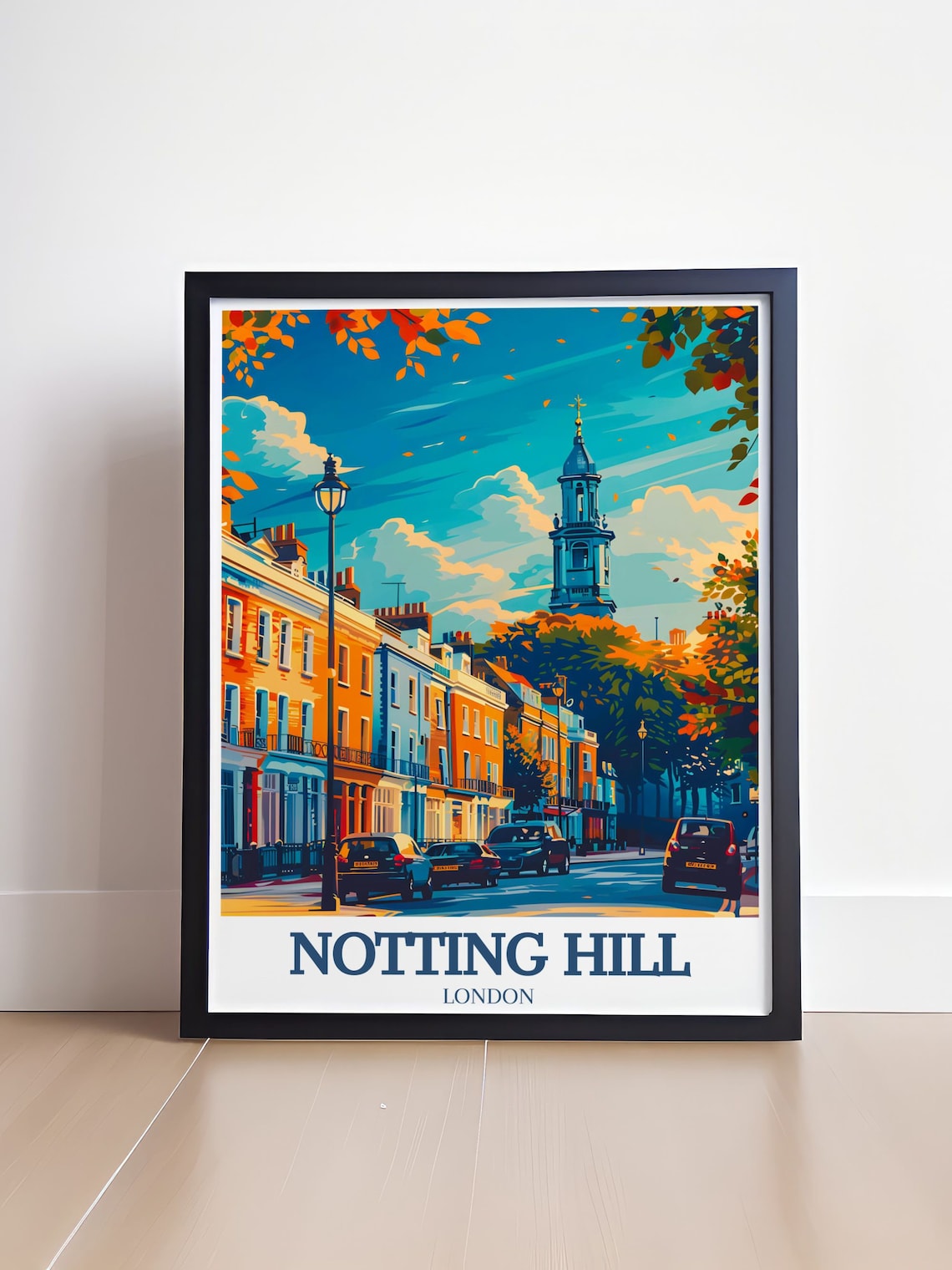 Notting Hill Colorful Houses Church Tower Street Travel Art Poster - Image 4
