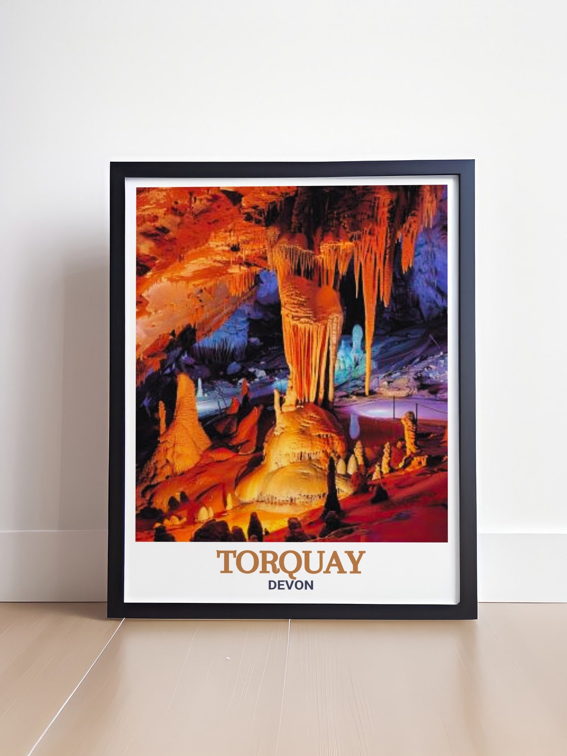 Torquay Devon Kents Cavern Illuminated Stalactites Cave Travel Poster - Image 4