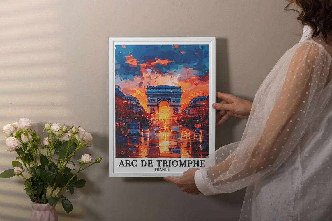 Arc de Triomphe France Fiery Sunset over Champs Elysees Avenue Poster - Image 4