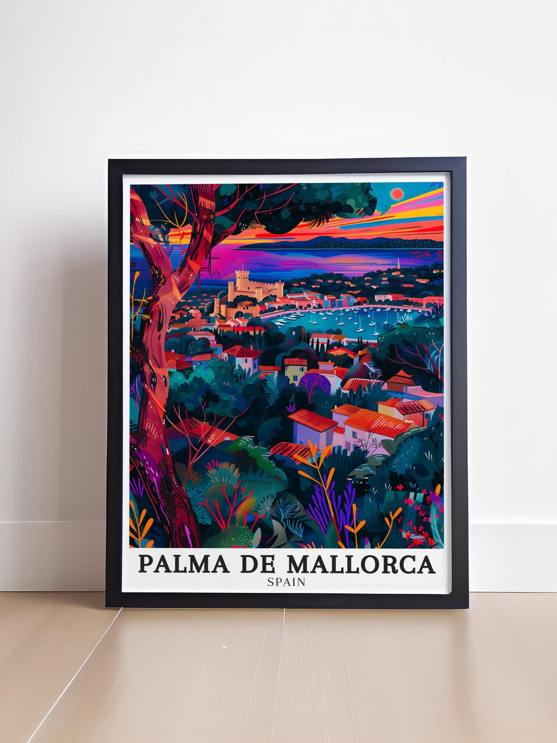 Palma De Mallorca Castle Bay Sunset Town Viewpoint Travel Poster - Image 4