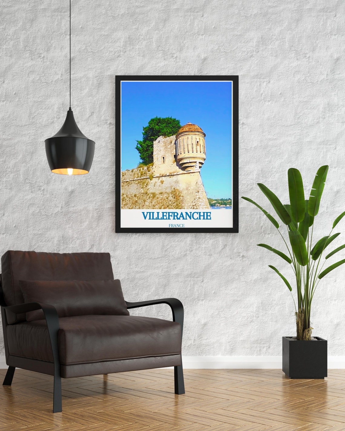 Villefranche France Historic Stone Citadel Tower Travel Poster - Image 2