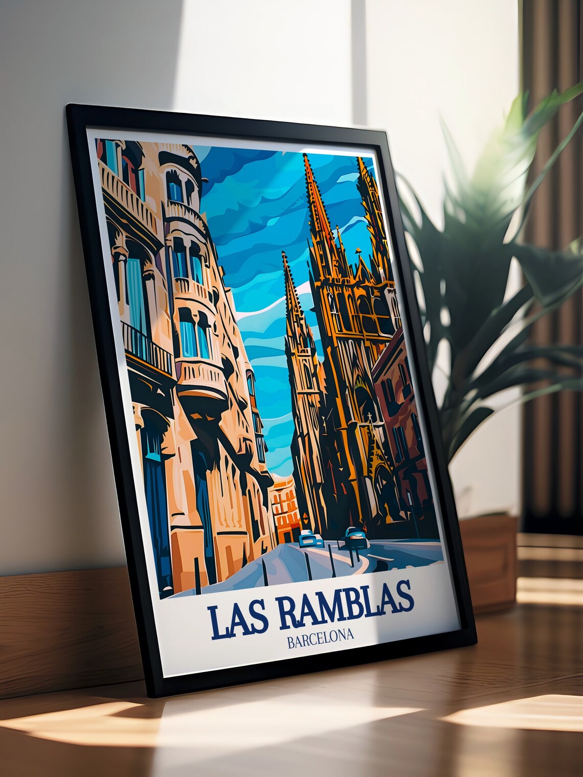 Las Ramblas Barcelona Historic Street Cathedral Scene Travel Poster - Image 3