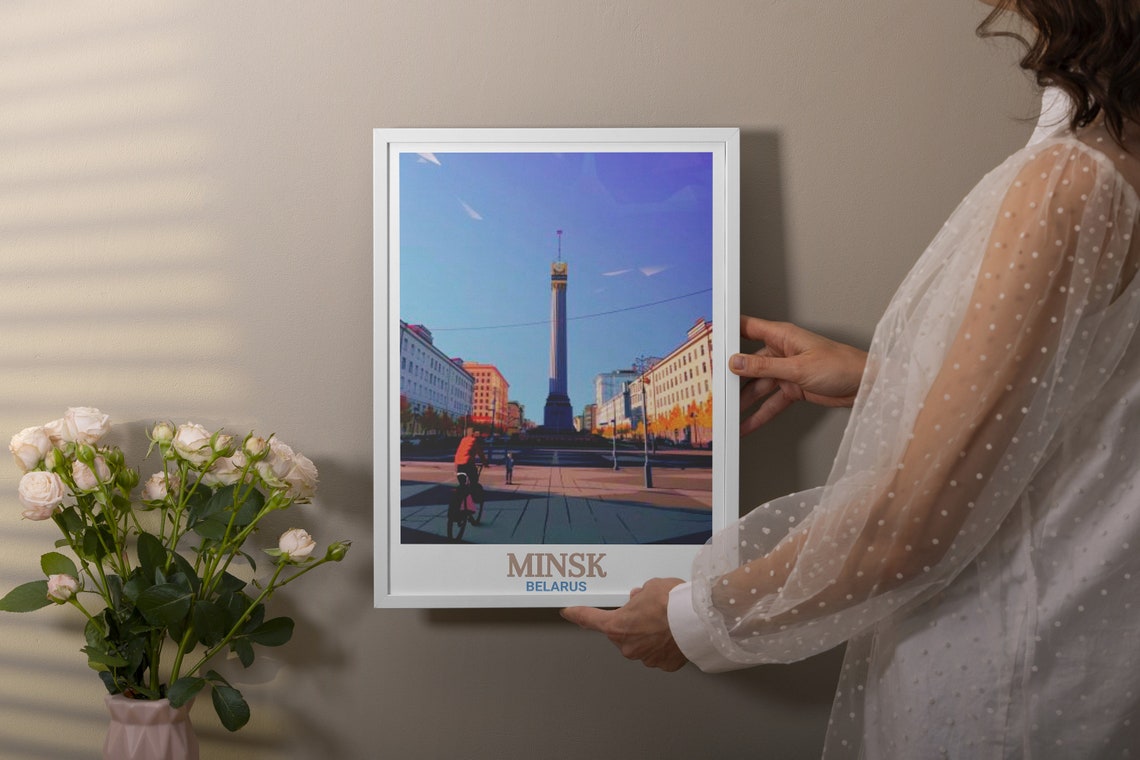 Minsk Belarus Victory Square Obelisk Sunny Street Scene Poster - Image 2