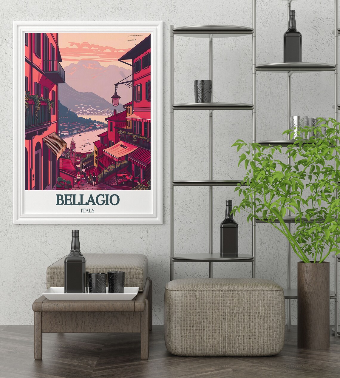 Bellagio Lake Como Rose Village Lane Dusk Twilight Village Poster - Image 3