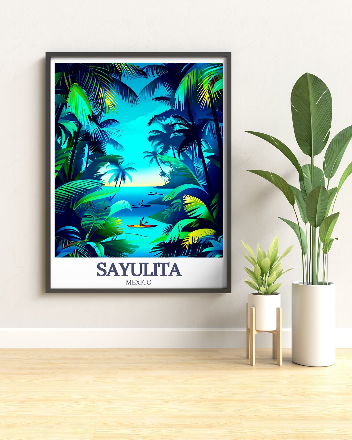 Sayulita Mexico Jungle River Kayaks Tropical Glow Travel Poster - Image 3