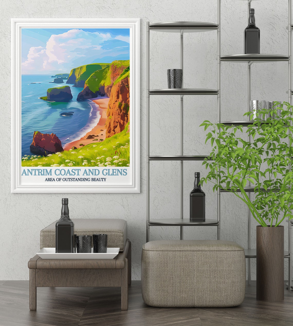Antrim Coast And Glens Red Cliffs Sunny Beach Vintage Poster - Image 3