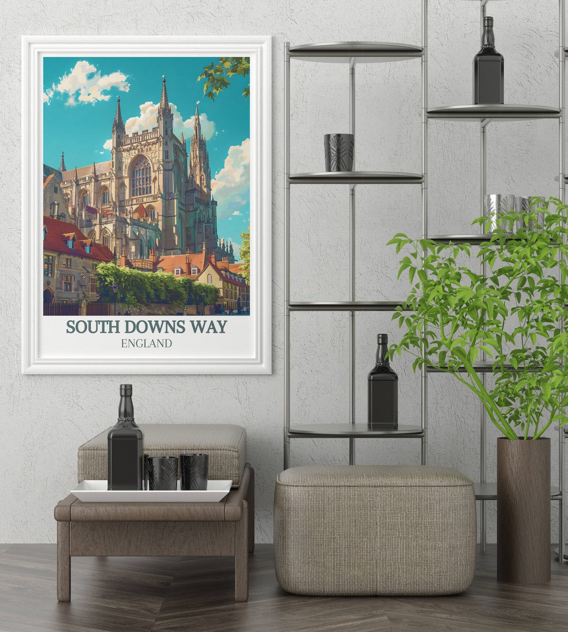 South Downs Way England Poster Historic Cathedral Town Travel View - Image 2