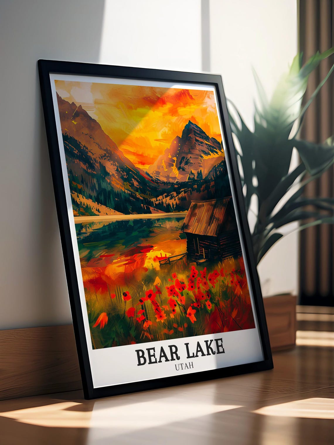 Bear Lake Utah Rustic Cabin Sunset Wildflowers Mountain Lake Art Poster - Image 2