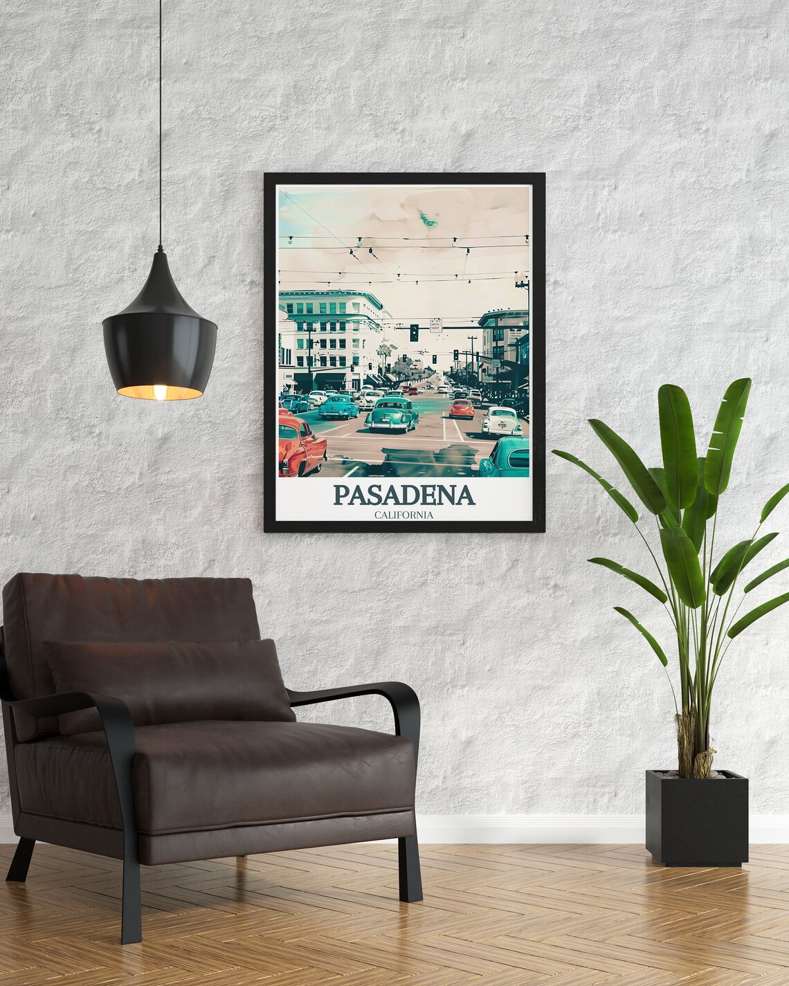 Pasadena Vintage Main Street Classic Cars California Retro Poster - Image 2