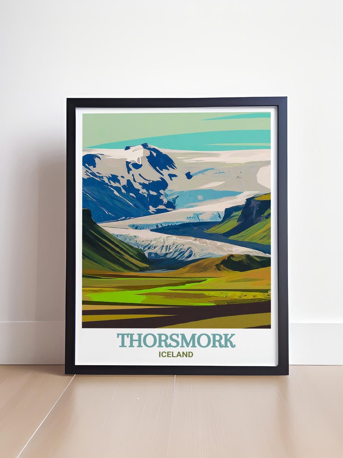 Thorsmork Iceland Glacier Snowfields Green Valley Travel Poster - Image 4