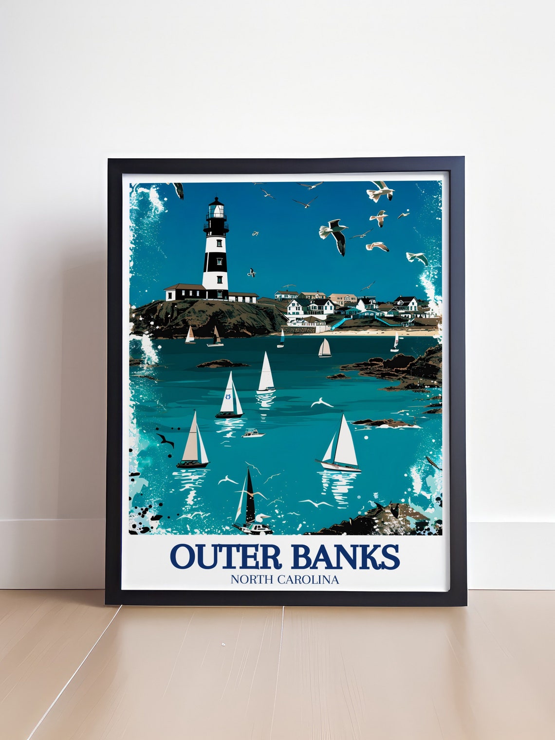 Outer Banks North Carolina Lighthouse Sailboats Ocean Poster - Image 4