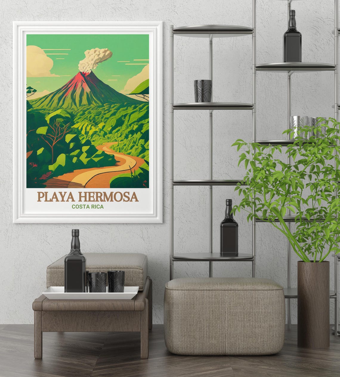 Playa Hermosa Costa Rica Smoking Volcano Over Green Jungle Poster - Image 3