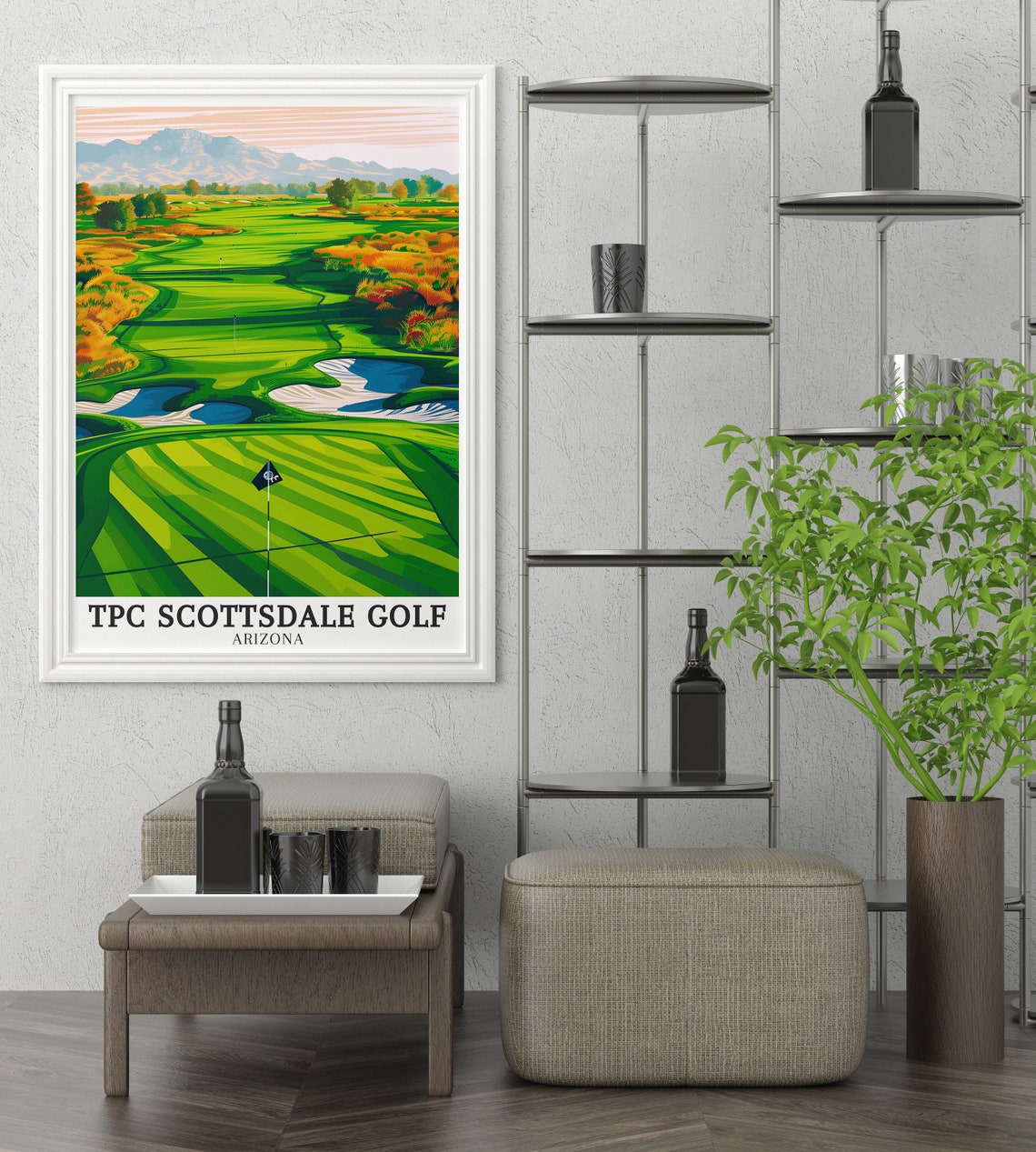 TPC Scottsdale Golf Arizona Flagstick Bunkers Mountains Poster - Image 3