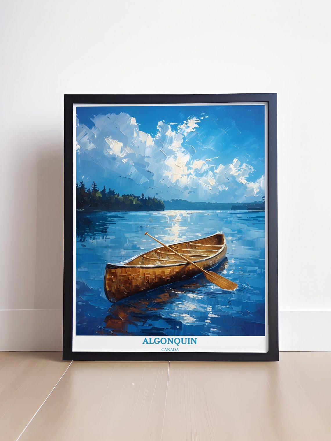Algonquin Canada Wooden Canoe Blue Lake Painterly Travel Poster - Image 4