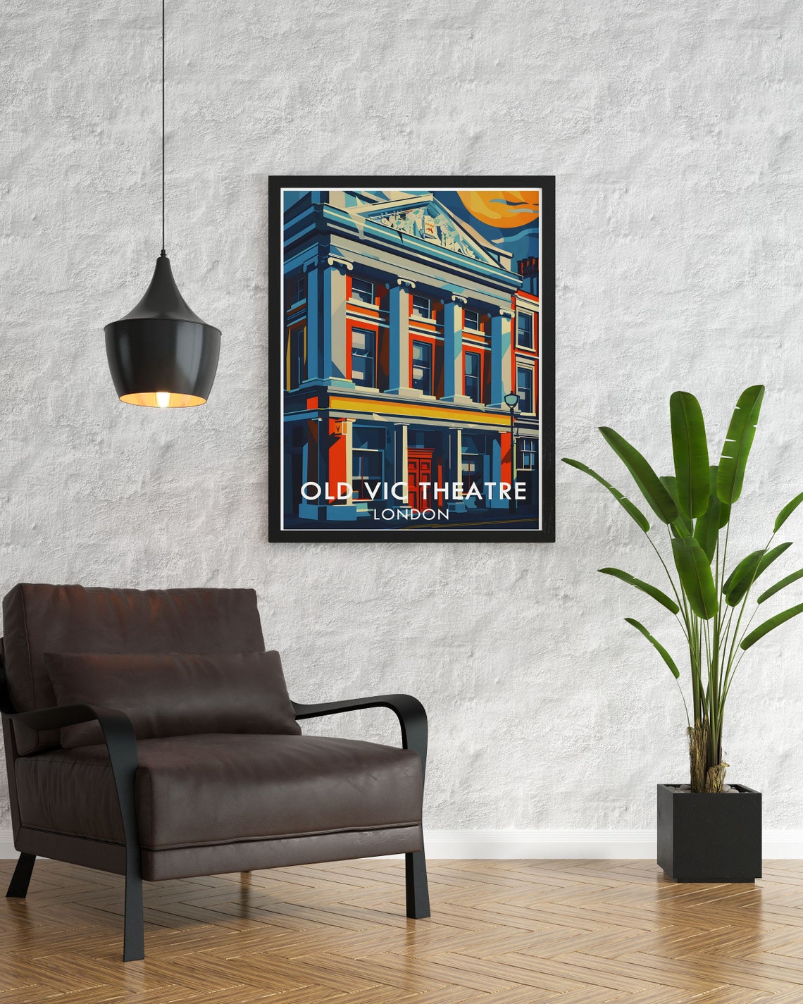 Old Vic Theatre London Nighttime Facade Art Deco Illustration Poster - Image 2