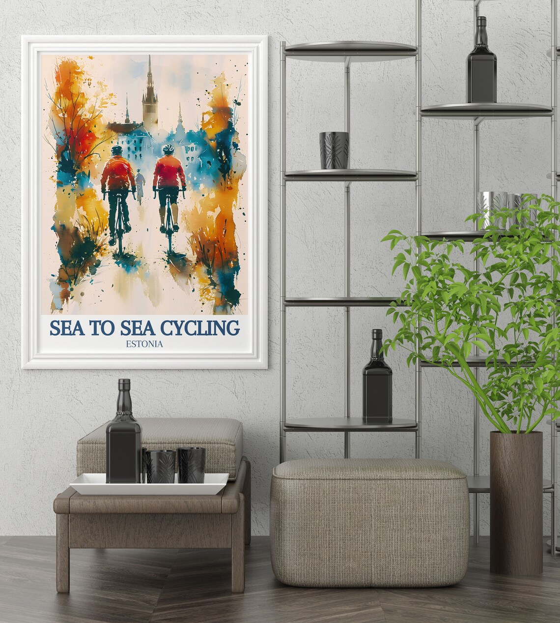 Sea to Sea Cycling Tallinn Old Town Watercolor Estonia Travel Poster - Image 3