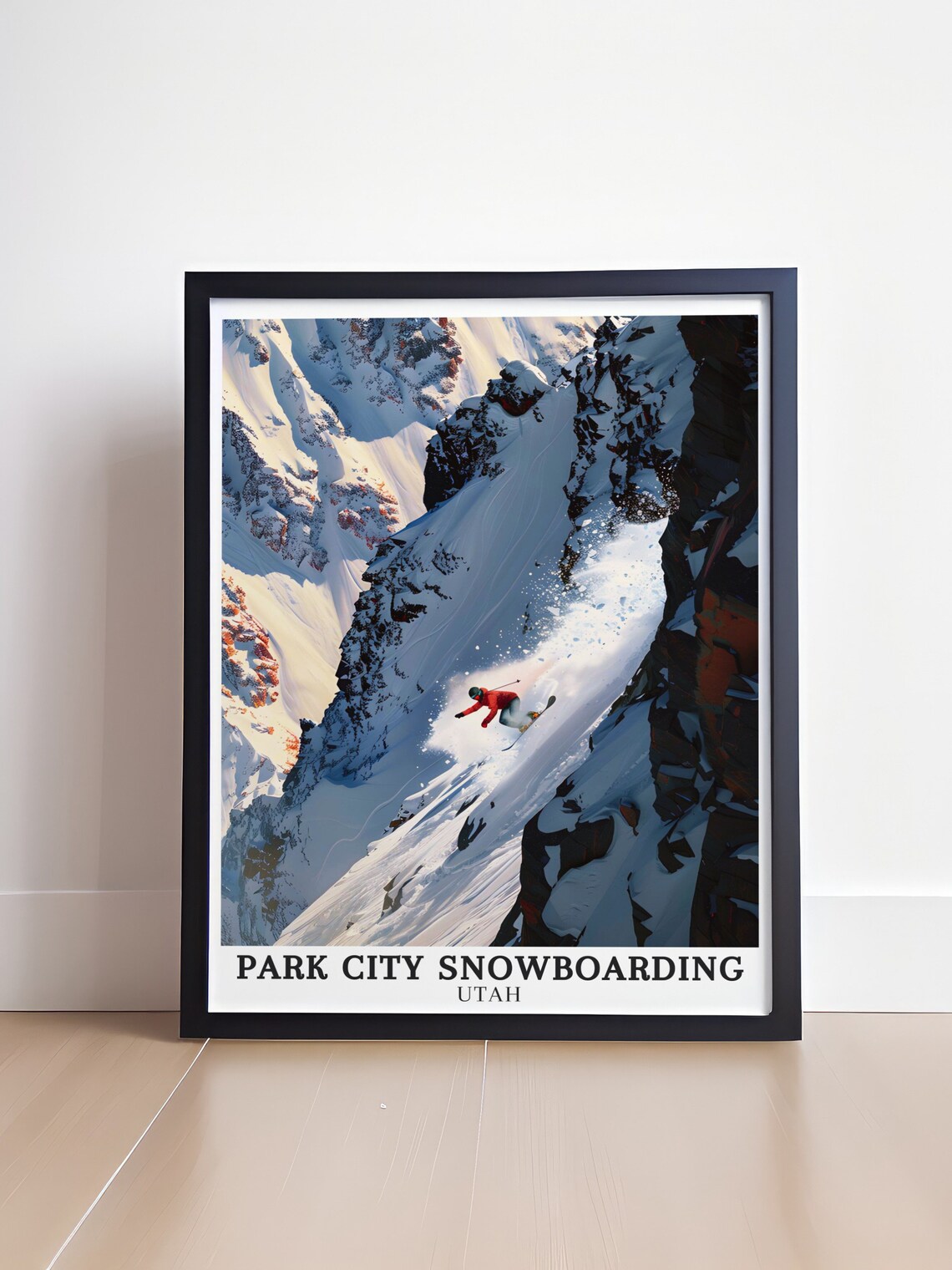 Park City Snowboarding Utah Steep Powder Couloir Rush Poster - Image 4