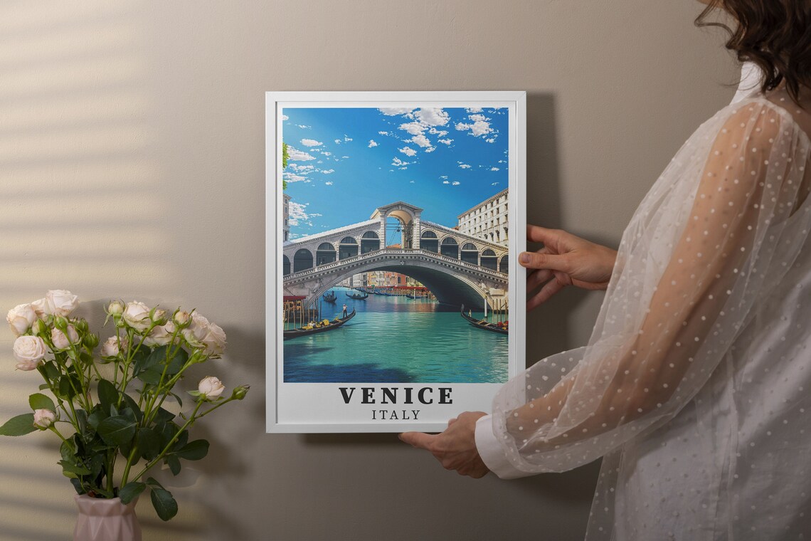 Venice Rialto Bridge Gondolas Grand Canal Italy Daytime Travel Poster - Image 2