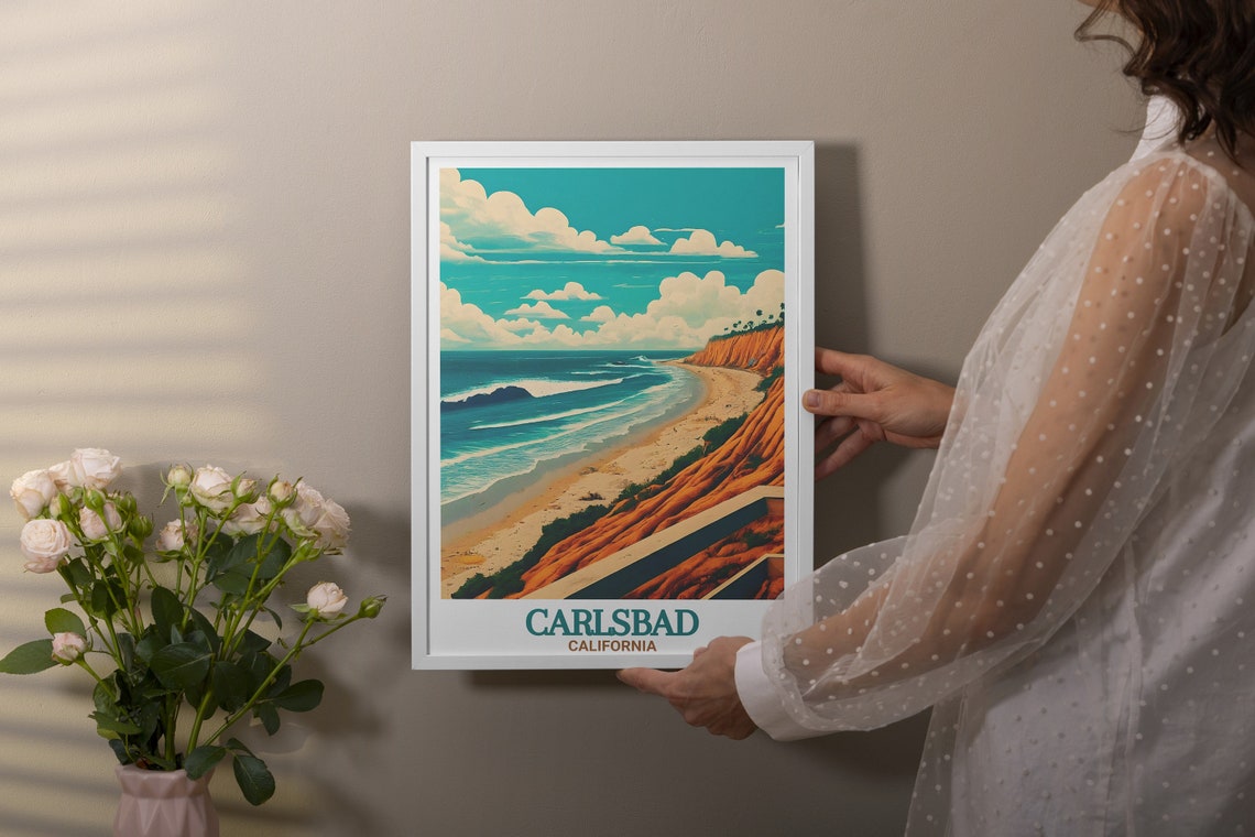 Carlsbad California State Beach Cliffs Surf Waves View Poster - Image 3