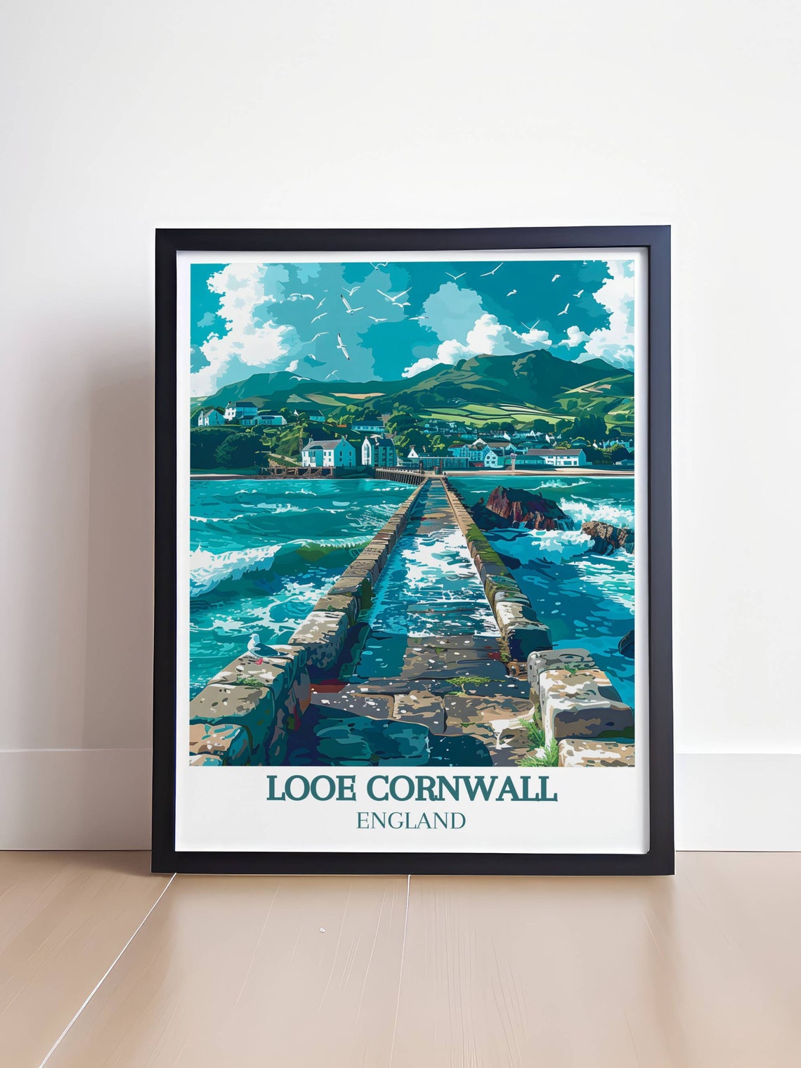 Looe Cornwall England Seaside Banjo Pier Harbor Waves Poster - Image 4