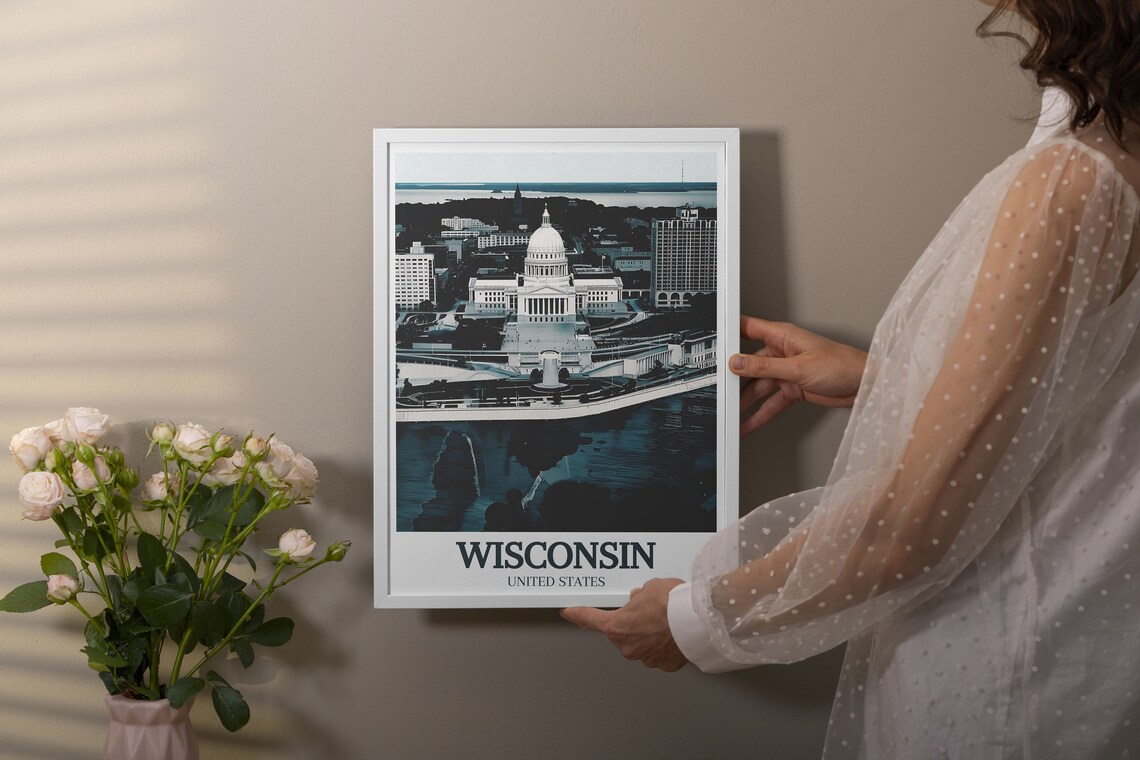 Wisconsin Travel Print Lake Monona Perfect For Gifts Wisconsin State Capitol And Lake Monona Poster Wisconsin Wall Art - Image 3
