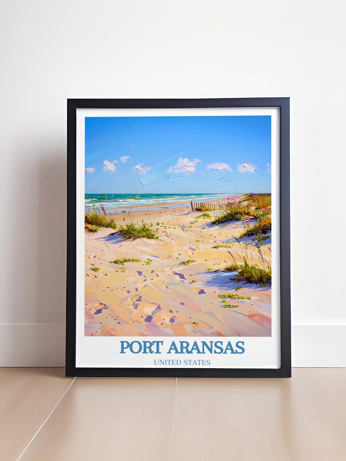 Port Aransas Poster with Sunny Beach Dunes and Rolling Ocean Waves - Image 4