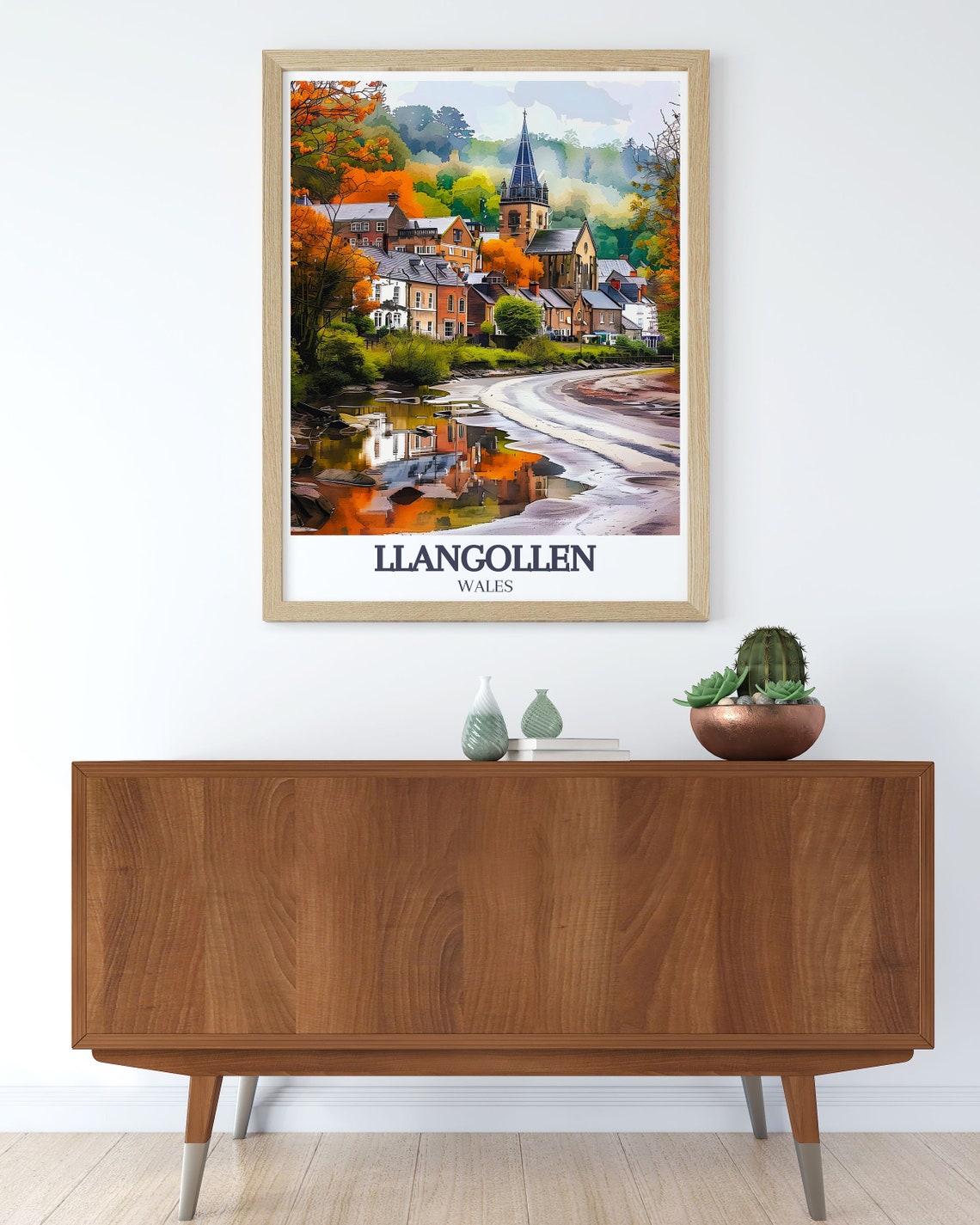 Llangollen Wales Riverside Town Church Spire in Autumn Poster - Image 3