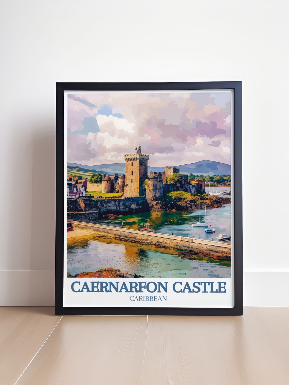 Caernarfon Castle Wales Daytime Causeway View Over The Strait Poster - Image 4