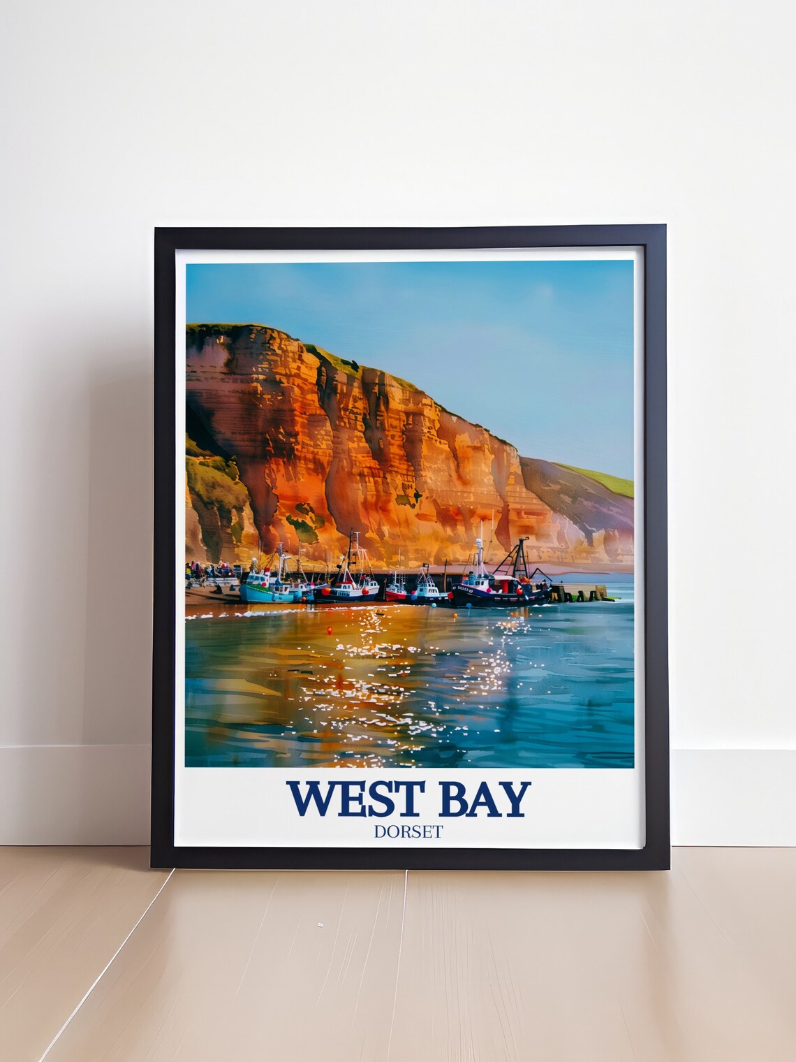 West Bay Dorset Fishing Boats Red Cliffs Seaside Travel Poster - Image 4