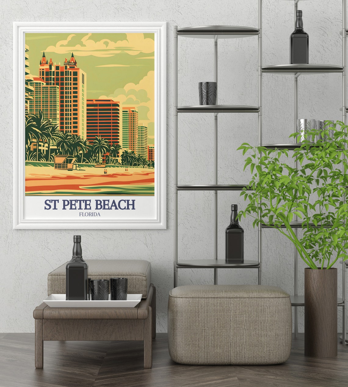 St Pete Beach Skyline Palm Trees Florida Retro Travel Poster - Image 3